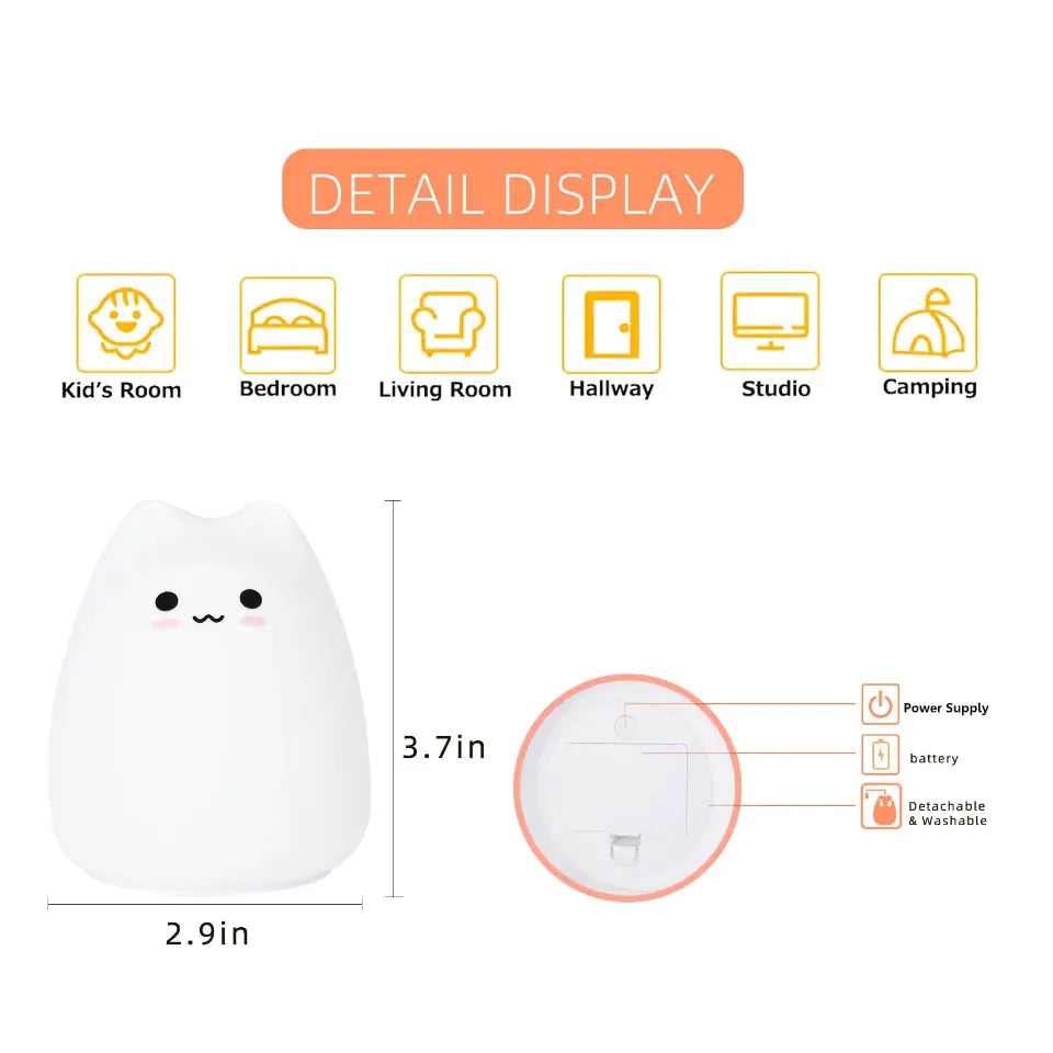 Cute Kawaii Cat Kid's Night Light